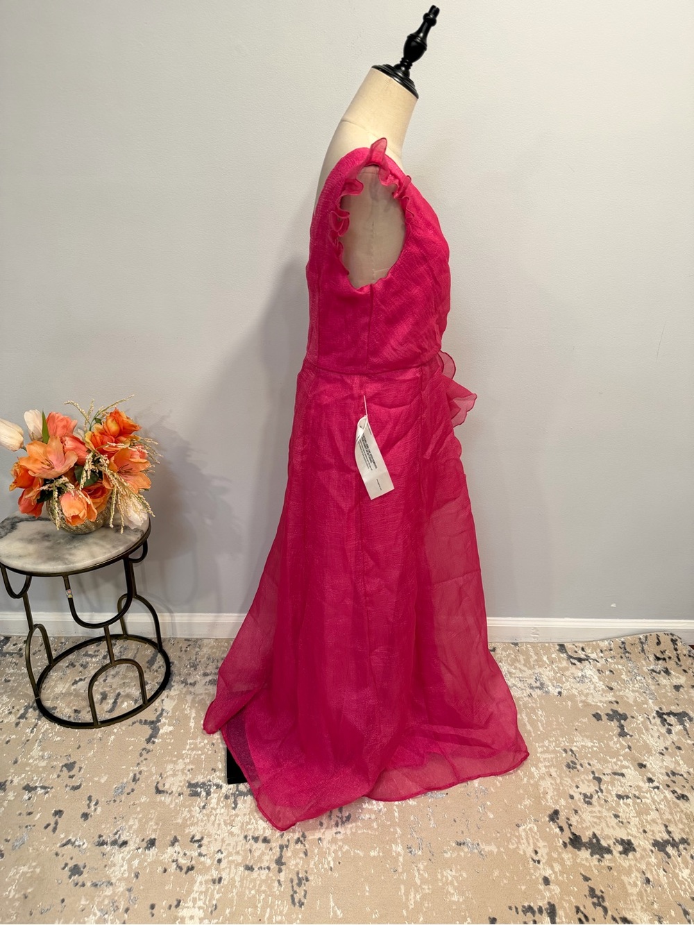 JS Collection Fuchsia Ruffle V-Neck Maxi Dress - Size 8 - New With Defect - Picture 12 of 14